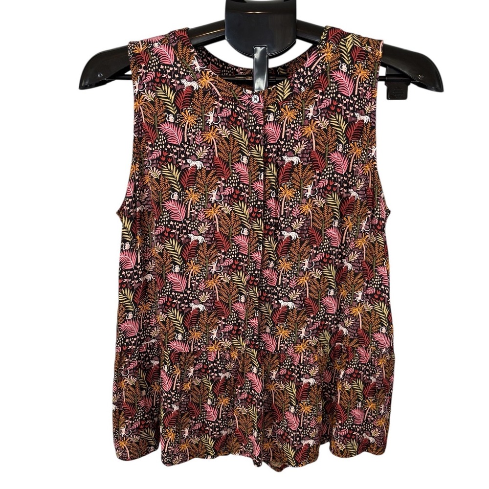 LOFT Womens Jungle Print Sleeveless Peplum Blouse Tropical Monkey Leopard 590619